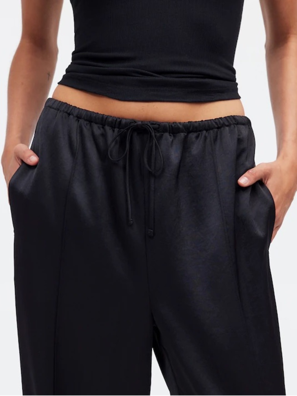 Madewell Pintucked Slim Pull-On Satin Pant